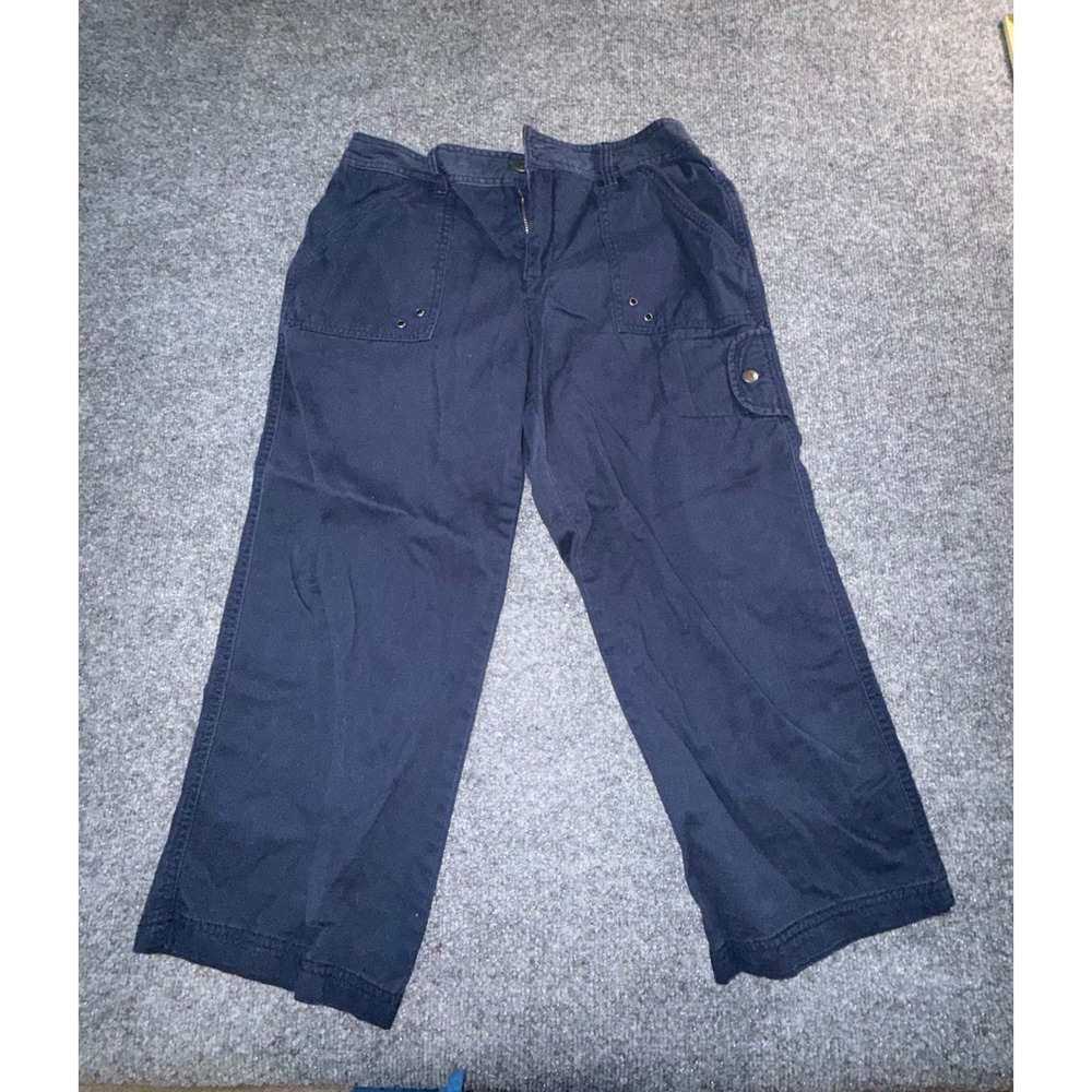 Caribbean Joe Hurricane Twill Navy Blue Cargo Pants Wide Leg Cotton Size 6